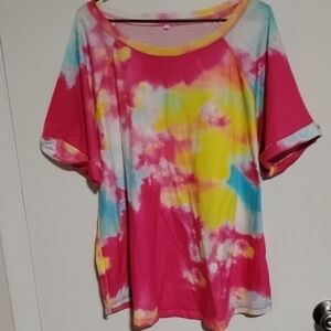 Pink and Yellow Tie-Dye Scoop Neck T-Shirt